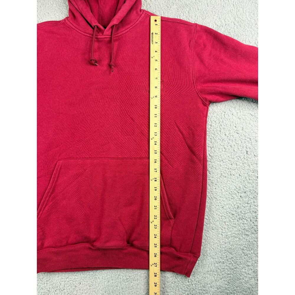 Carhartt Pullover Hoodie Mens Small Red Ribbed Hem Long Sleeves Embroidered Logo - Picture 6 of 7